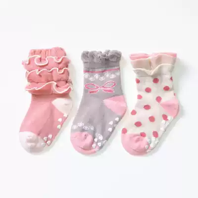 3 pairs of spring and autumn thousands of fun girls socks baby socks baby socks baby cotton loose mouth stop slip socks 0-1-3-5 years old cotton socks
