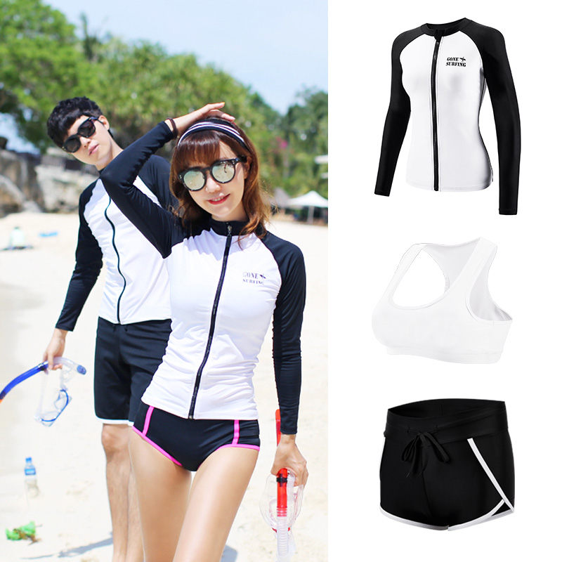 Korean couple large sunscreen clothes split long sleeved diving suit male tourist hot spring swimsuit appears skinny snorkeling suit