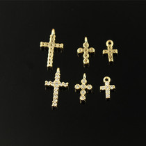 Japanese copper-plated real gold micro-inlaid single-sided cross pendant DI accessories bracelet necklace small pendant