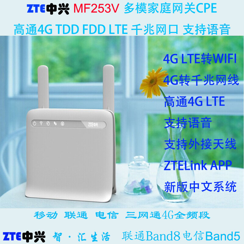 ZTE ZTE MF25D MF253V QUALCOMM 4G LTE CPE Telecom B5 800M Gigabit network port with voice