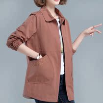 Trench coat 2021 medium-length new spring and autumn elderly womens coat large size loose middle-aged mother short coat