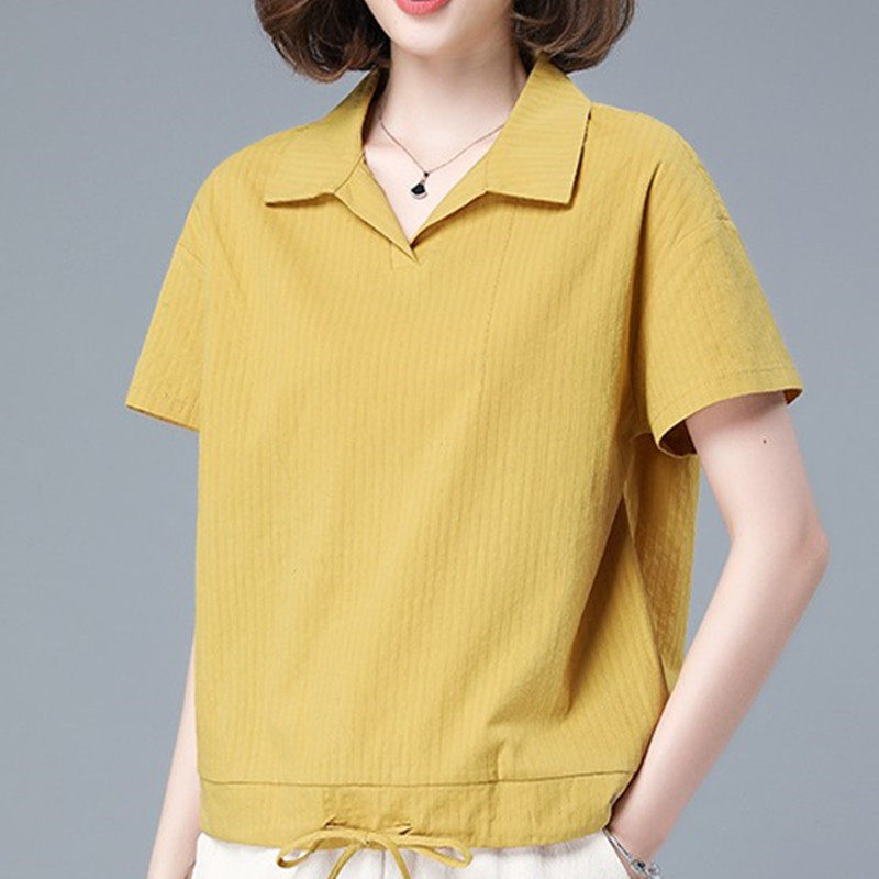 Short sleeve T-shirt in old age Summer pure cotton striped woman with new middle aged mother beating undershirt half sleeve blouse