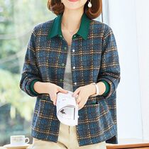Medium-old age big code female dress checkered jacket 2022 Spring autumn new middle aged mother foreign air blouse shorts jacket