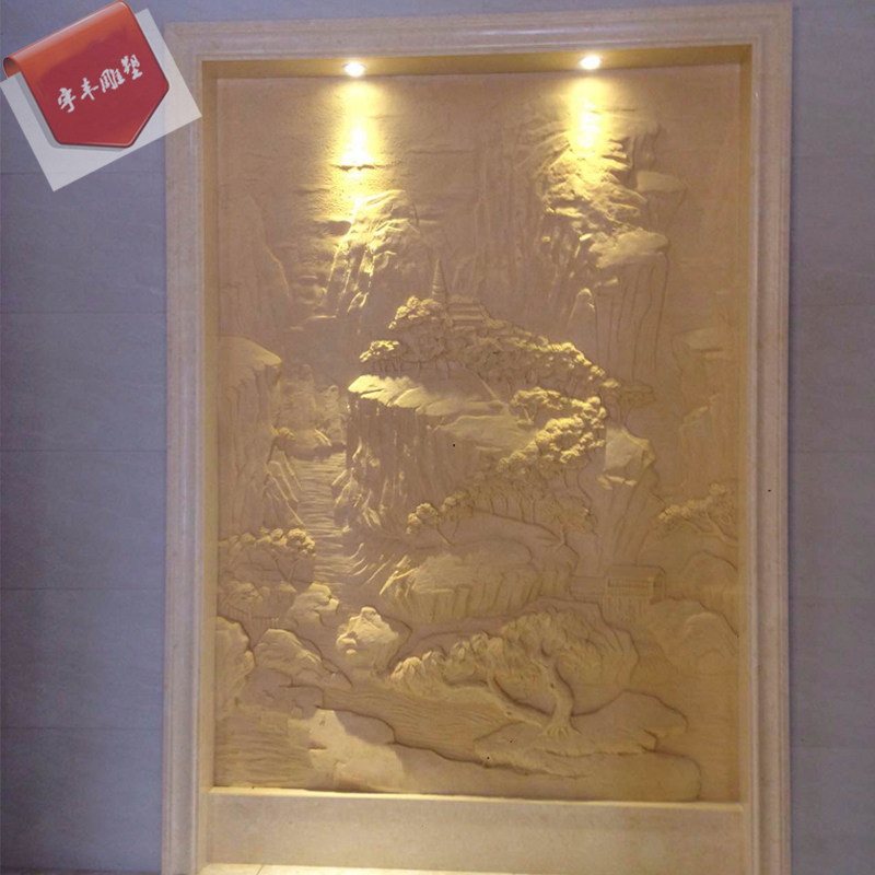 Factory direct sandstone relief mural TV background wall porch panel sandstone carving large landscape relief