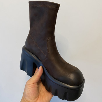 Small height-increasing thick-soled waterproof platform slimming elastic boots