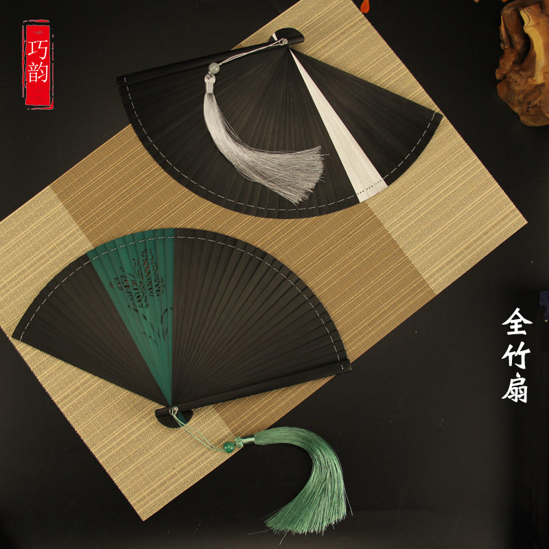 Full Bamboo Folding Fan Craft Fan Hollowed-out Dancer Hanfu Qipao Walk Show Gift Send Friend Creative Fan Female Style Upscale