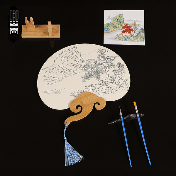 Qingmu Line Drawing Coloring Ancient Style Round Fan Parent-Child Activity DIY Blank Hand-Painted Chinese Style Traditional Painting Paper Fan Wholesale
