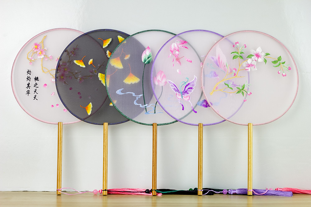 Embroidery fan simulation silk embroidery fan round fan antique photography props photo accessories dance catwalk fan