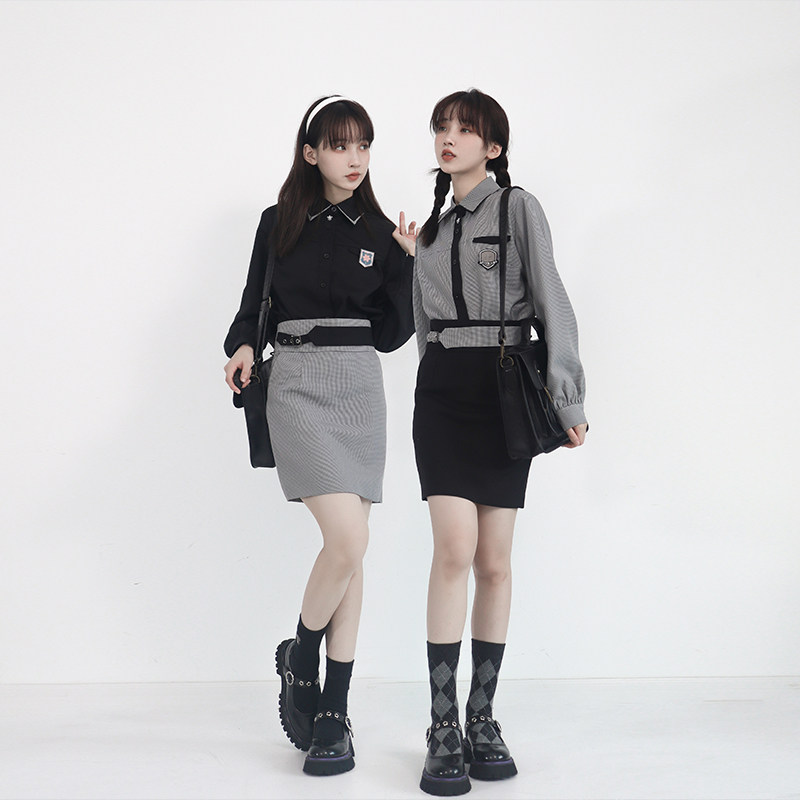Sakura family jk uniform suit original shirt long-sleeved (Asuka) college houndstooth bag hip skirt female autumn