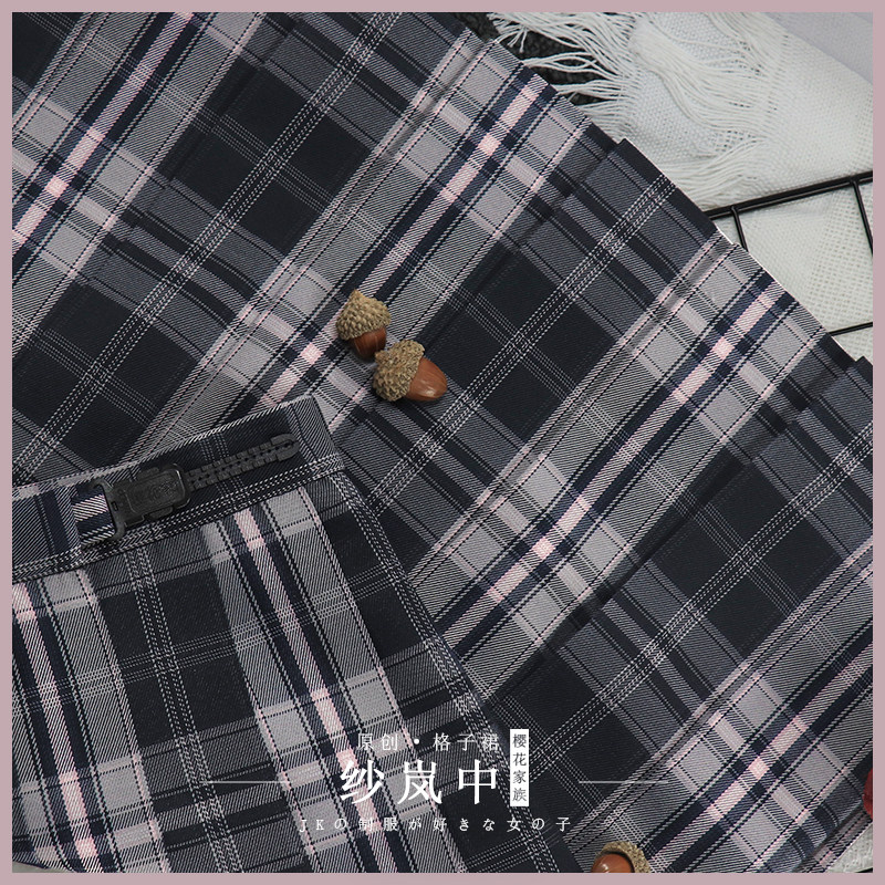 Cherry blossom family original genuine genuine black plaid skirt JK uniform (in yarn Lan) jk 100 pleats high waist short skirt Summer women