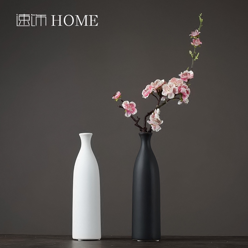 Chinese black ceramic vase flower art suit emulated plum blossom living room decoration pendulum dining room white flower floral machine