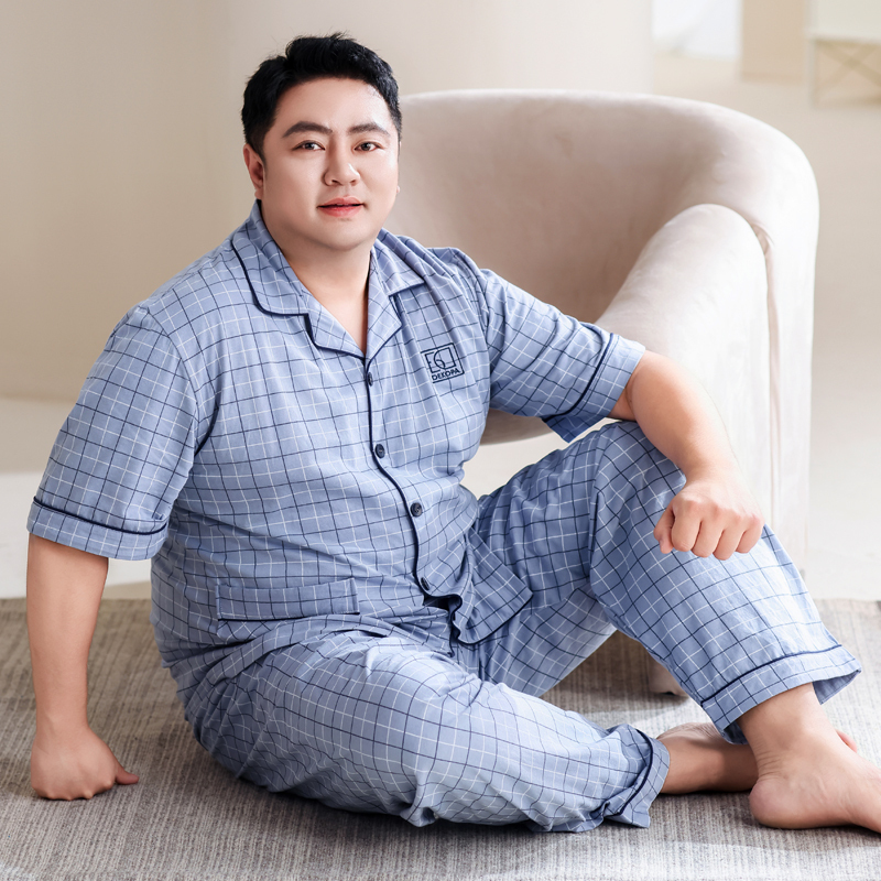 Extra Large Size Men's Pajamas for Summer, Plus Size, Extra Thin, Pure Cotton Loungewear, Cardigan, 300 Pounds 100kg