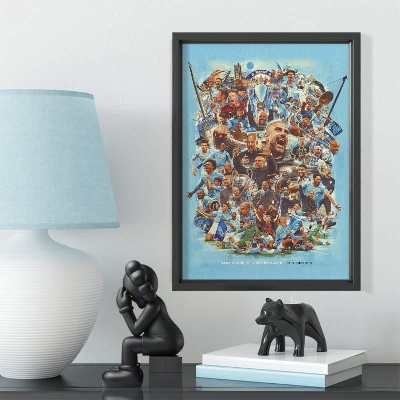 Manchester City Guardiola's Ten-Year Farewell Edition Solid Wood Decorative Photo Frame Photo Wall Table Display Hanging Frame Ornament Bar Wall Art