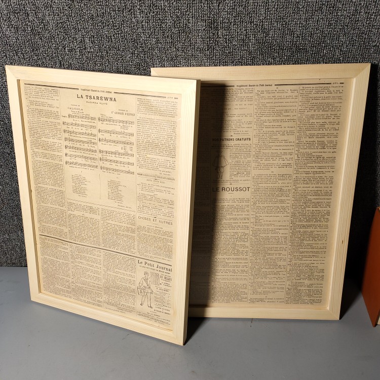 Antique 1890 French Illustrator Birthday Newspaper in English French newspaper Solid wood frame Café Minjuku Pendulum Photography Background