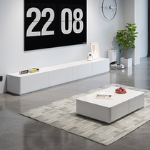 Modern minimalist solid wood TV cabinet coffee table combination Nordic white paint living room size apartment minimalist floor cabinet