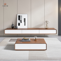 Modern minimalist hanging TV cabinet coffee table combination Nordic living room small apartment walnut TV cabinet wall cabinet