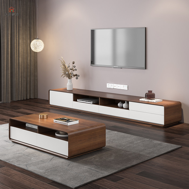 Nordic TV Cabinet Tea Table Combo Modern Minima Size Family TV Cabinet Walnuts Living-room Ground Cabinet