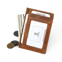 Mens first layer cowhide card bag European and American fashion leather card bag Crazy Horse leather ultra-thin rfid multifunctional card holder
