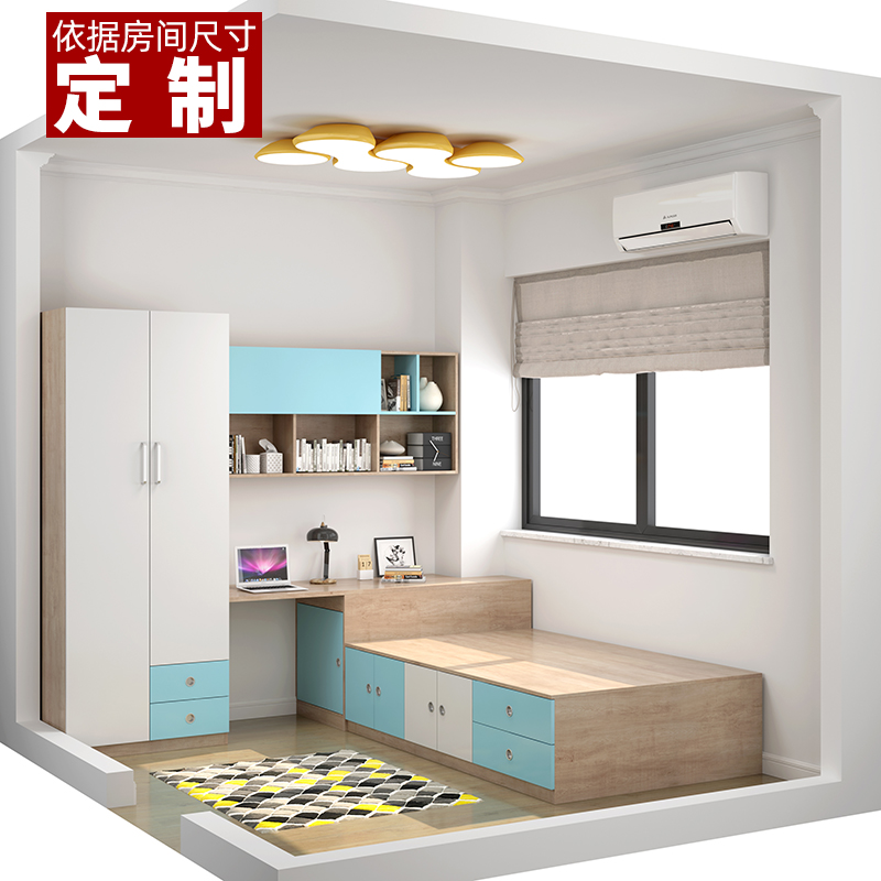 Davide small apartment multi-functional modern simple second bedroom children's room wardrobe desk bed full furniture customization