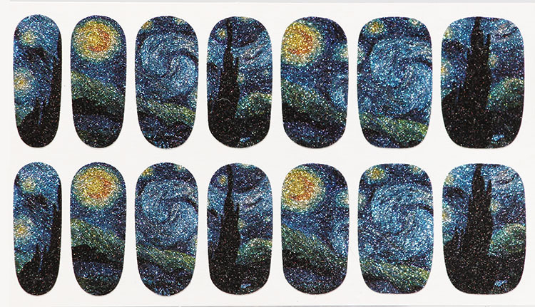 QJ Van Goghs Starry New Nail Ba Lan Trang điểm Full Sticker Hoa 14 Sticker Với Long lanh - Sơn móng tay / Móng tay và móng chân son mong tay dep