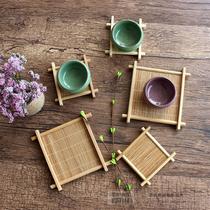 Bamboo mat vintage mini small teacup mat Jingzi mat Tea food cosmetics shooting background photography props ornaments