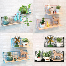Nordic Iron Art Solid Wood Flower Shelf Decorated Wall Partition Shelve Shelf Free Creative Home Restaurant Wall-mounted Display