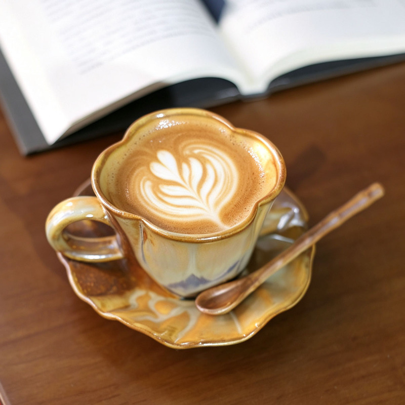 Jingdezhen Wood-Fired Coffee Cup, Handmade Ceramic with Saucer, Afternoon Tea, Home Latte Cup, Mug, Birthday Gift