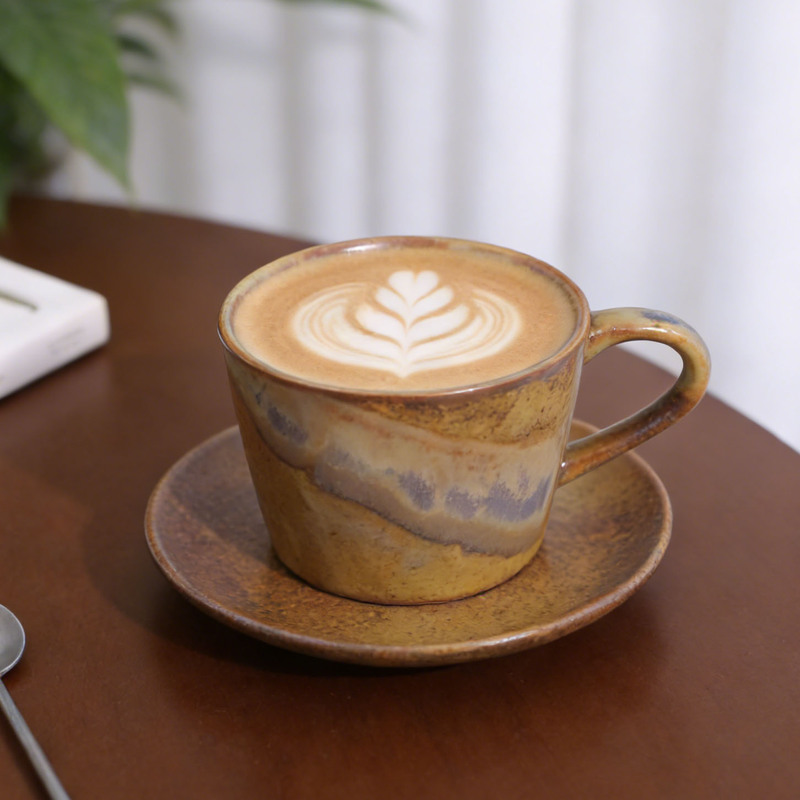 Wood-Fired Coffee Cup, Handmade Ceramic, for Women and Men, with Saucer, Afternoon Tea, Couple's Pair of Cups, Water Cup, Mug, with Saucer
