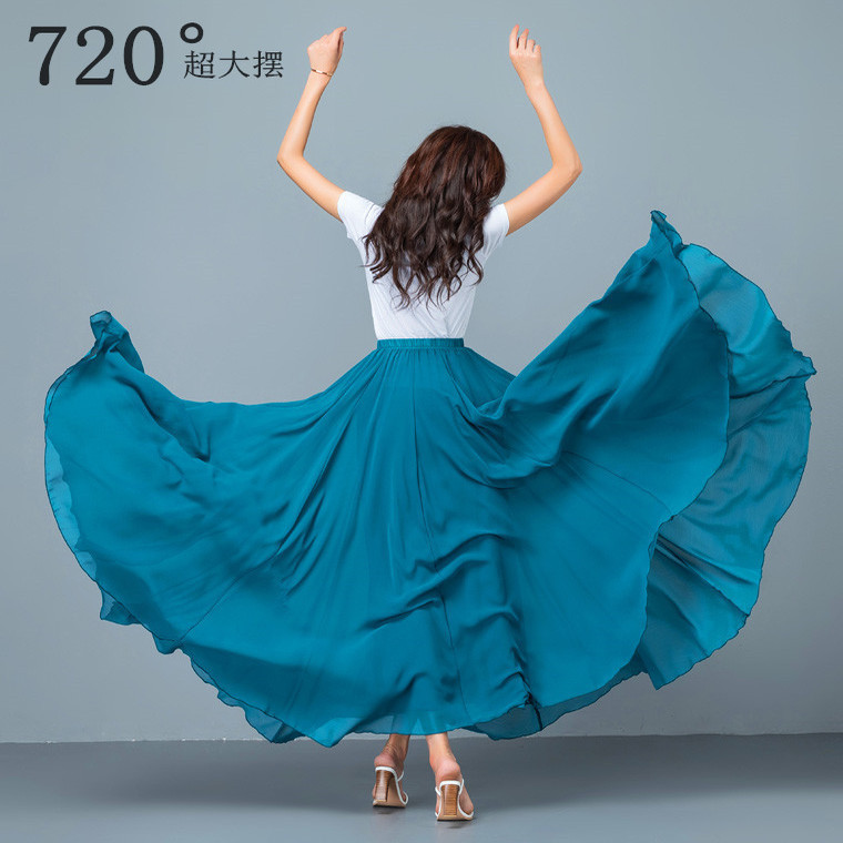 720-Degree Xinjiang Dance Large Skirt Classical Chinese Dance Chiffon Skirt Double-Layer Square Dance Skirt Beach Long Skirt
