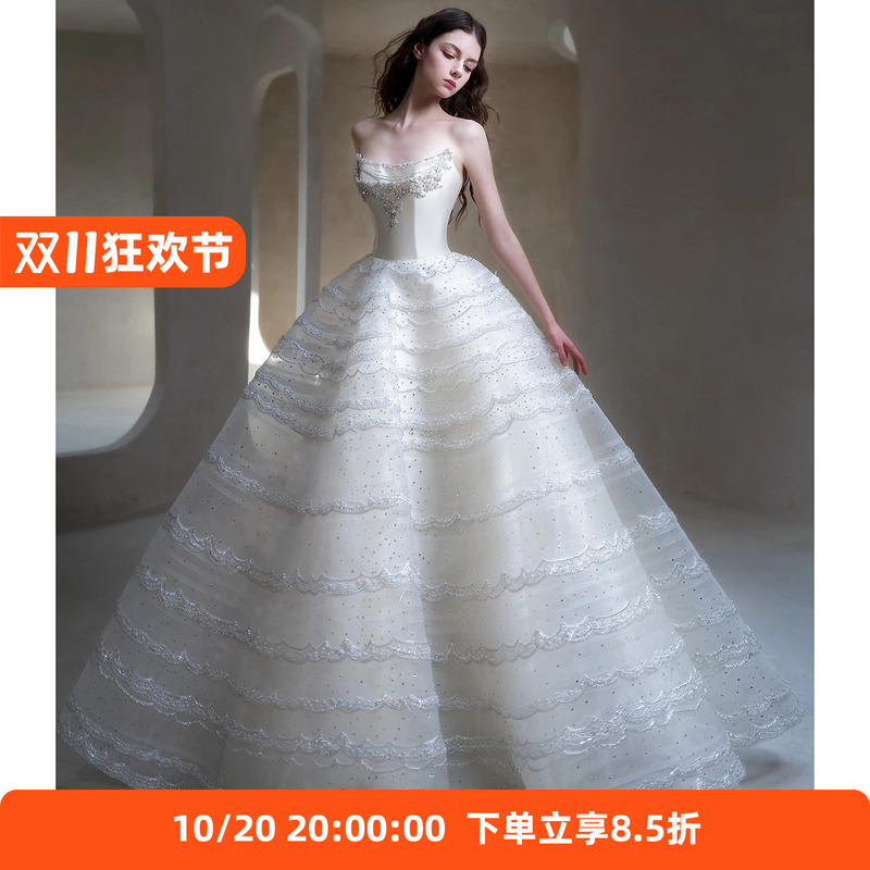 Engagement Dress for Women 2026 New Style High-End Heavy Craftsmanship Strapless Super Fairy-Like Wedding Dress Bride's Toast Dress Light Luxury High-End Engagement Dress for Women 2026 New Style High-End Heavy Craftsmanship Strapless Super Fairy-Like Wedding Dress Bride's Toast Dress Light Luxury High-End