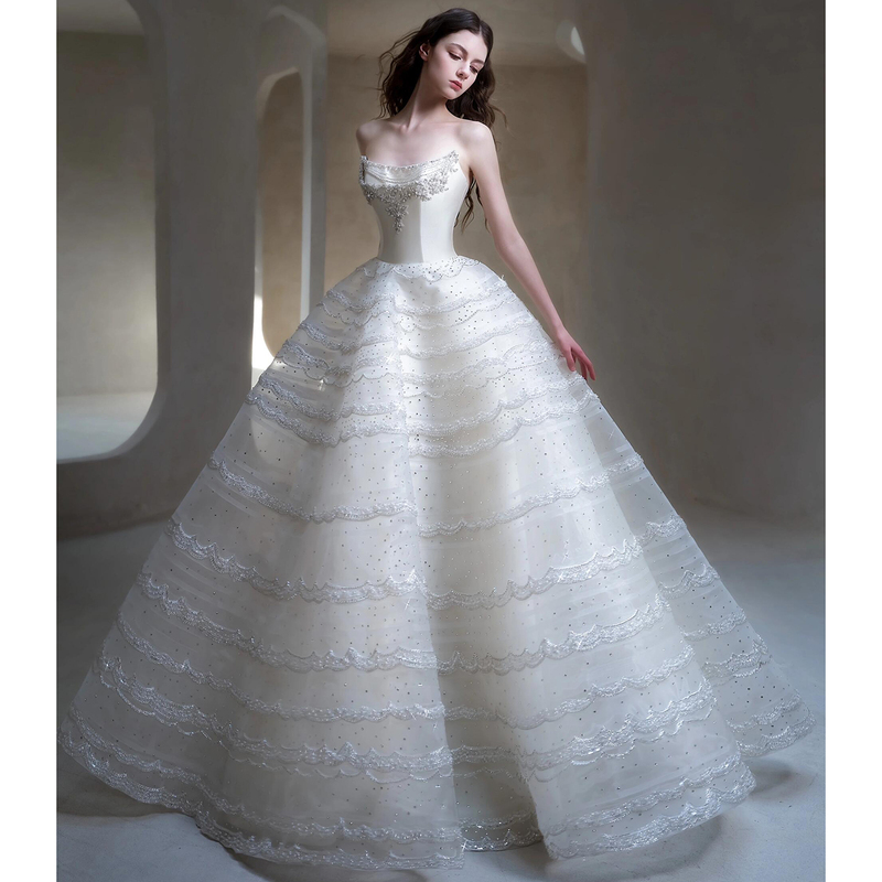 Engagement Dress for Women 2026 New Style High-End Heavy Craftsmanship Strapless Super Fairy-Like Wedding Dress Bride's Toast Dress Light Luxury High-End