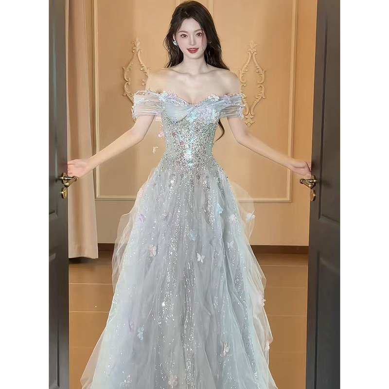 One-Shoulder Evening Dress for Women, High-End, Super Fairy-Like, Floral, Bride, Engagement, Toast Dress, Birthday Party, Coming-Of-Age Ceremony, Princess Dress One-Shoulder Evening Dress for Women, High-End, Super Fairy-Like, Floral, Bride, Engagement, Toast Dress, Birthday Party, Coming-Of-Age Ceremony, Princess Dress
