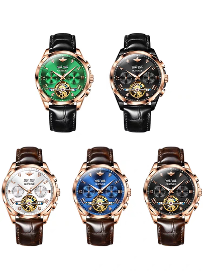 Montre pour hommes de marque suisse véritable creux affaires multi-fonction tourbillon montre à la mode en cuir véritable cadeau
