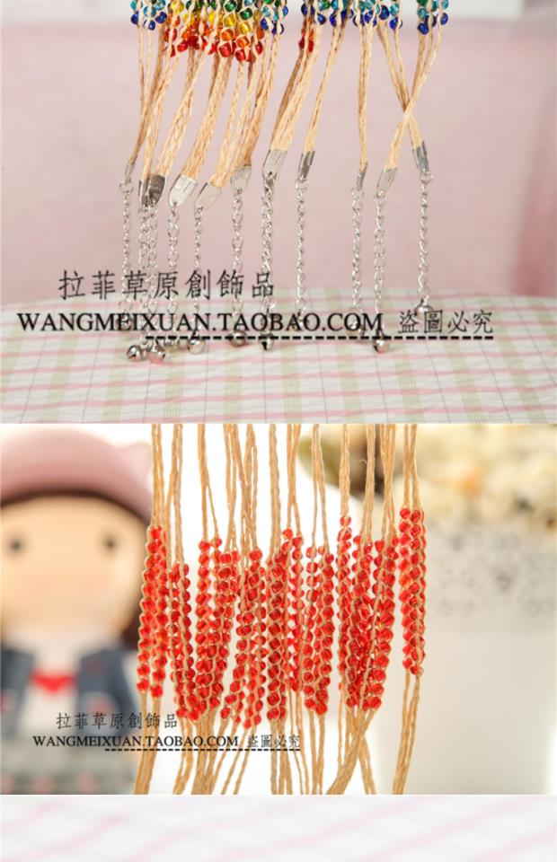 Điểm ngắm cảnh Hạt gạo Lafite Màu Ba hàng chúc cỏ Cỏ may mắn Vòng tay gió quốc gia Vòng chân - Vòng chân vòng chân phong cách tây âu