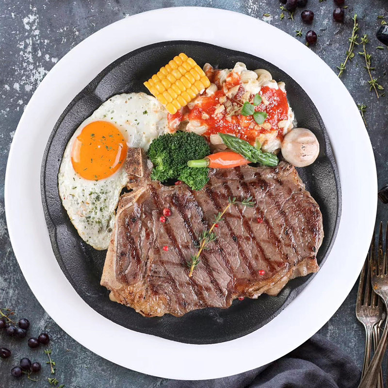 Western meal steak steak plate steak steak steak plate iron cast iron with melamine base steak dish restaurant