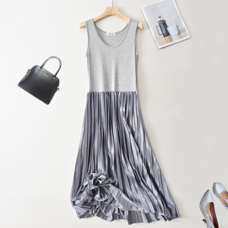 2026 Autumn Korean Style Modal Patchwork Skirt, Elegant Slimming Velvet Pleated A-Line Skirt, Plus Size Flowy Dress