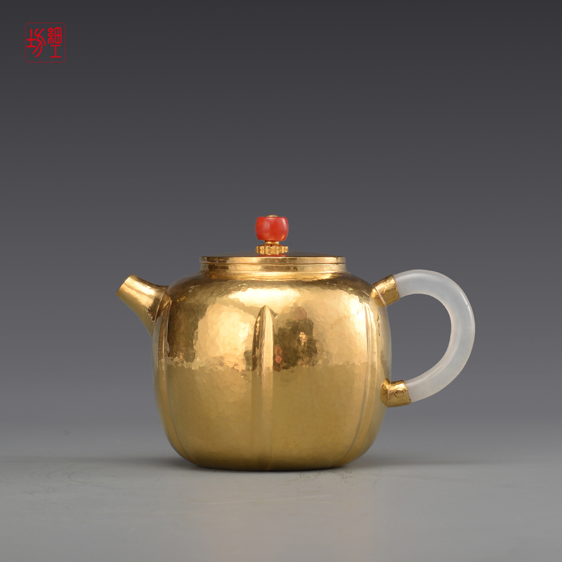 Japanese fine workshop pure gold pot handmade pure gold made a piece of mouth pot body teapot gold pot