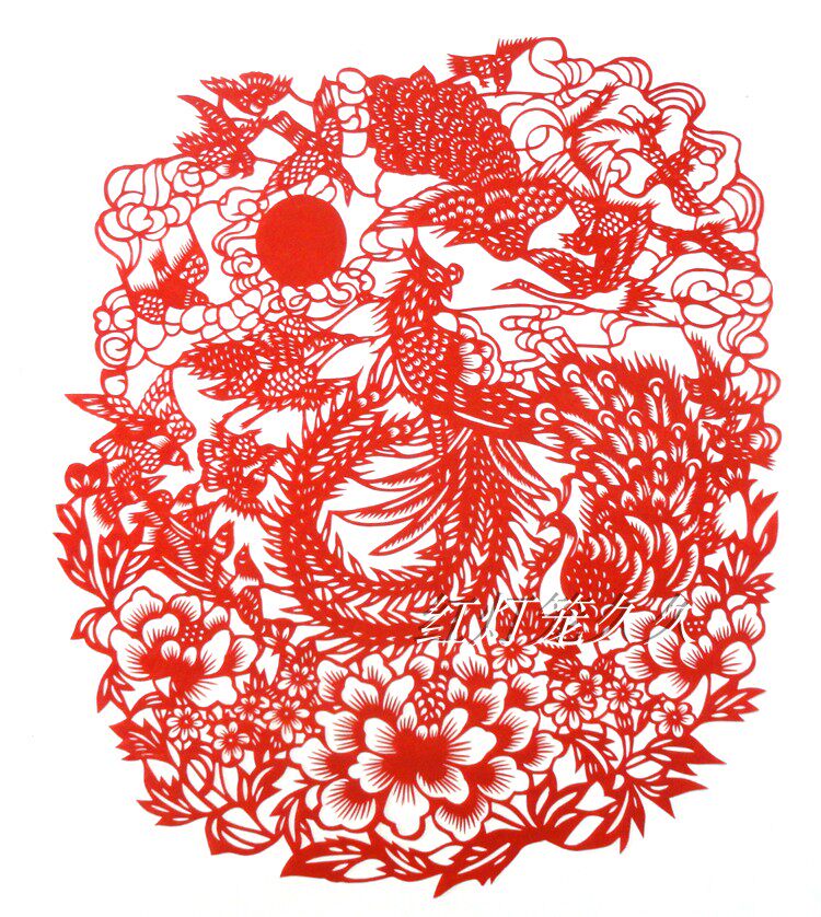 Traditional hand-cut paper-cut window flowers Hundred Birds Chaofeng 45*40 cm housewarming living room room decoration gift Chinese style