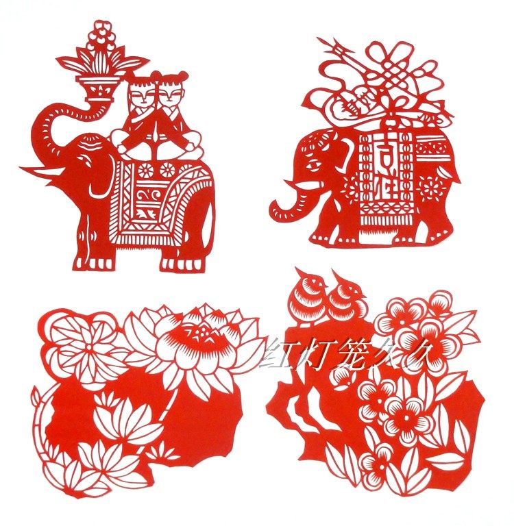 Handmade paper-cut window flower magpie lotus elephant paper-cut painting gifts