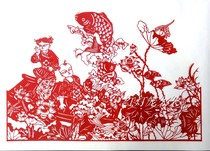 Paper-cut painting 60*40CM has more than one year after year baby fish hand-cut paper-cut window grille living room hotel decoration gifts