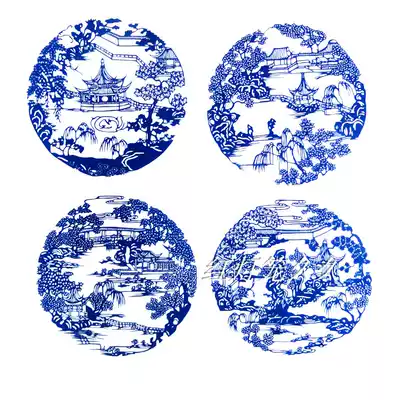 Traditional features handmade paper-cut window flower blue and white porcelain landscape single 26CM decorative gift Chinese style