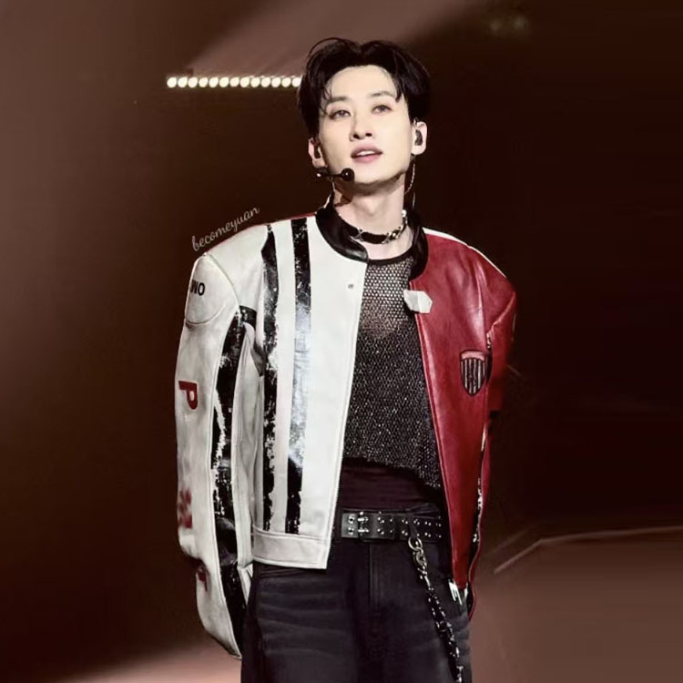 Li Hezai Star Sj Same Style Color-Blocked Genuine Leather Jacket Men's Trendy Brand Biker Style Short Coat High Street Racing Suit