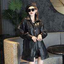 In the early spring of 2023 new locomotive jacket female leather leather long sleeve sheep skin loose and long coat