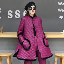 Leather leather clothing womens sheep leather retro buckle Tang windbreaker autumn and winter New thick warm plus size coat tide