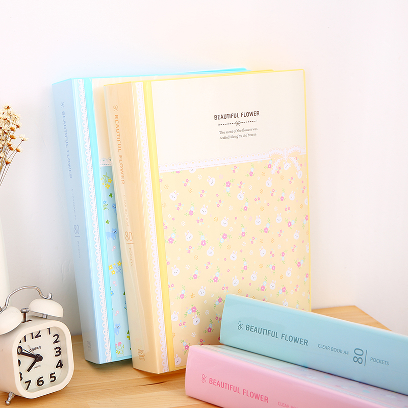 Deli Broken Flower Information Book A4 Insertion Bag Insertion Folder 30 40 Pages Multi-layer Student Test Paper Clip Music Score Clip