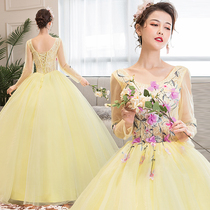 Art test dress female new host annual meeting solo Bel sound stage performance dress dress color yarn student Long