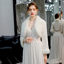 Bride wedding dress woolen shawl wedding dress cheongsam bridesmaid long sleeve coat thick warm stand collar autumn and winter