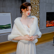 New autumn and winter bridal dress shawl long sleeve coat wedding cheongsam bridesmaid hairy shawl thick warm