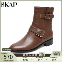 SKAP Sanjab Winter New Mall Same Bottom Real Woman Short Boot Band Buckle Middle and Ripper N9UBM603