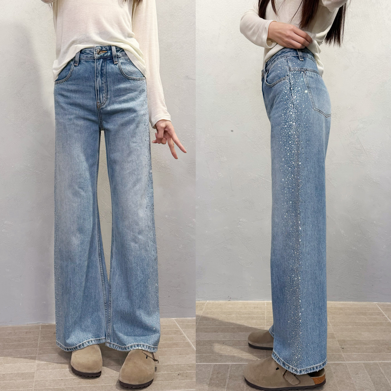 Starry Sky Jeans A*N Heavy Industry Ironed Three-Dimensional Rhinestone High-Waisted Straight-Leg Pants Draped Wide-Leg Pants Jeans Jeans